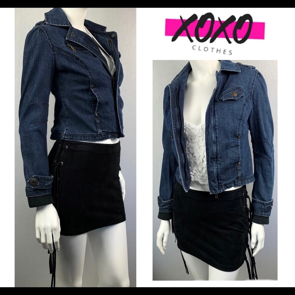 XOXO Denim Jean Sweater Accent Zipper Jacket